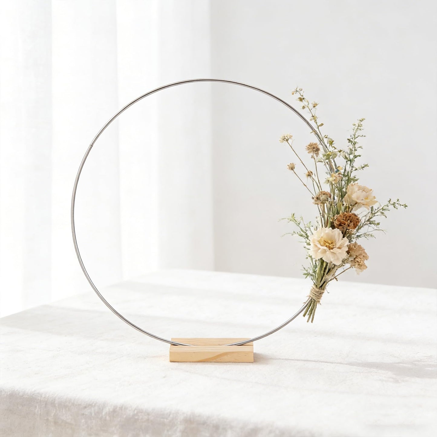 6 Pack Floral Hoop with Stand and 38-Yard Paddle Wire 24 Inch Metal Rings for DIY Centerpiece Table Decorations Crafts Macrame Rings Hoop Wreath Dream Catcher Rings Wedding Christmas Wreaths, Silver