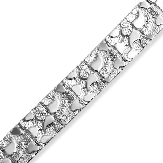 Solid 14k White Gold Large Textured Nugget Bracelet (Size 7)