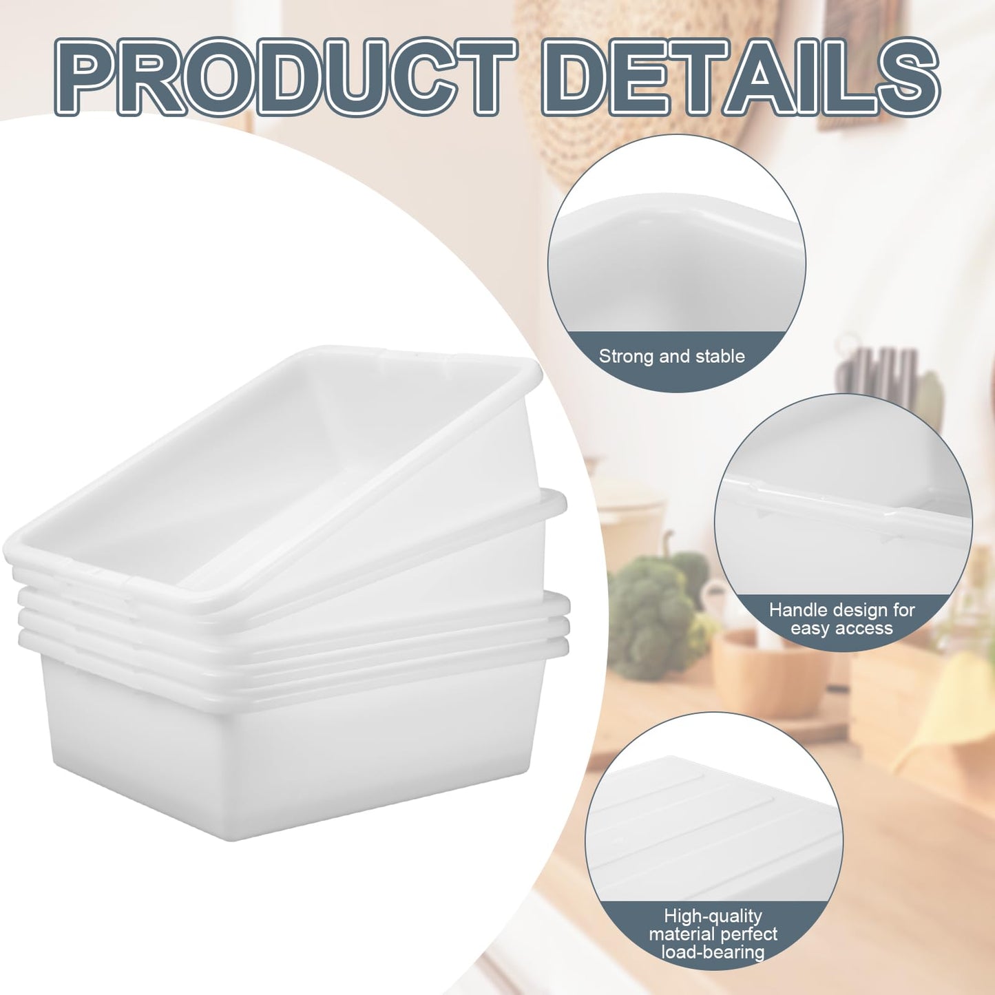 Ziliny 6 Pcs Commercial Bus Tubs 21.1" L x 16.9" w x 6.6" h Large Plastic Tubs Heavy Duty Wash Basin Tote Box for Restaurant Home Hotel Kitchen Organization Storage(White)