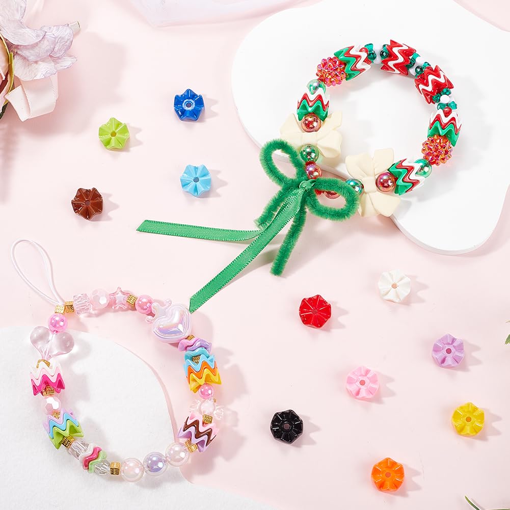 SUNNYCLUE 1 Box 100Pcs Wave Beads Bulk Mini Shaped Bead Acrylic Opaque Plastic Candy Color Snowflake Flower Shape Loose Spacer Small Beads for Jewelry Making Bracelet Necklace DIY Crafts Accessories