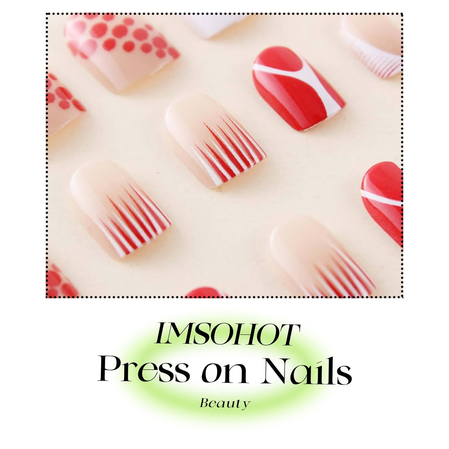 IMSOHOT Red Press on Nails Short Square Fake Nails White French Tips False Nails Squoval Glossy Full Cover Acrylic Stick on Nails for Women Girls 24Pcs