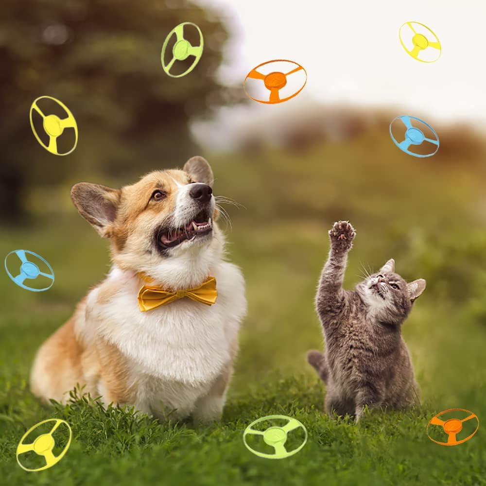 LAPOHI 14 PCS Cat Fetch Toy with Colorful Flying Propellers Set, Cat Playing Tracking Interactive Toys for Kitten Chasing Training Hunting