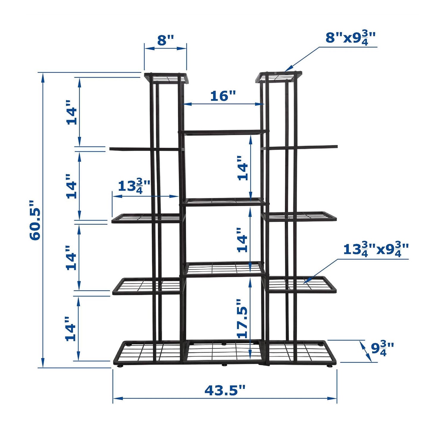 MTB Garden 5 Tier 14 Potted Metal Large Plant Stand for Indoor Outdoor Flower Pot Display Planter Shelf, Charcoal Grey
