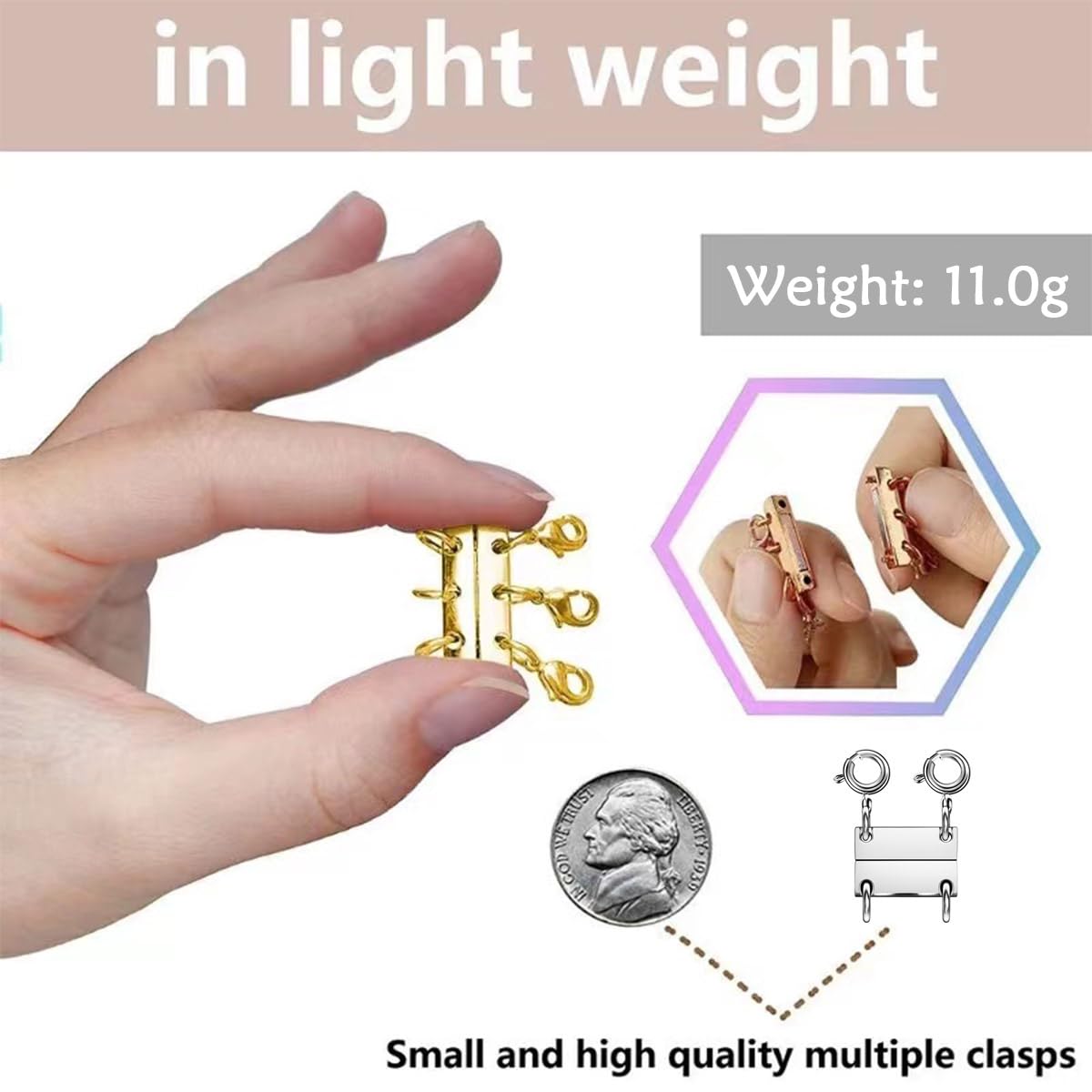 Layering Magnetic Necklace Clasps, Multiple Necklace Clasp,Necklace Clasps for Layered Look，Stainless Steel Chain Link Clasps for Necklaces and Bracelets, Silver, Gold (2silver 3silver B)
