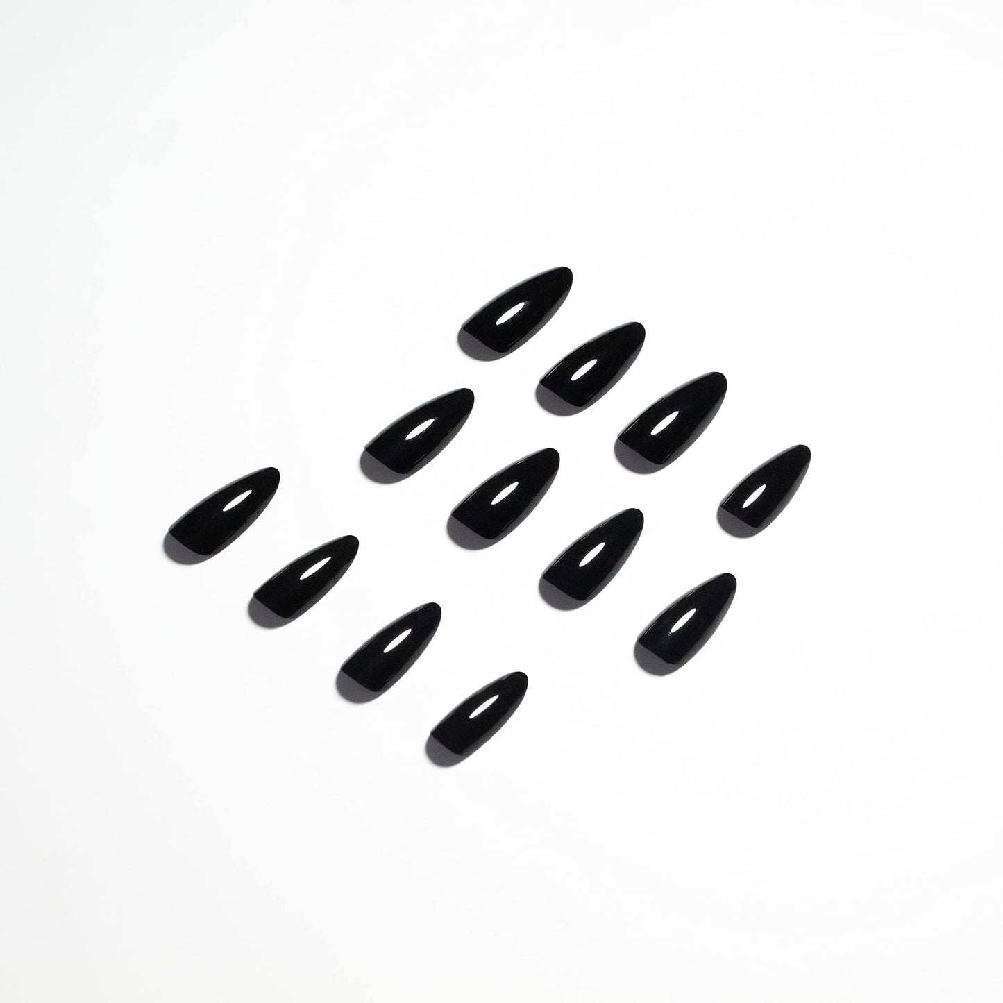 KQueenest All Black Press on Nails Medium Almond Stiletto, Pure Color Acrylic Nails Reusable Fake Nails Press on Feature Protective UV Coating, Short Almond Nails for Women Gift in 24 Pcs