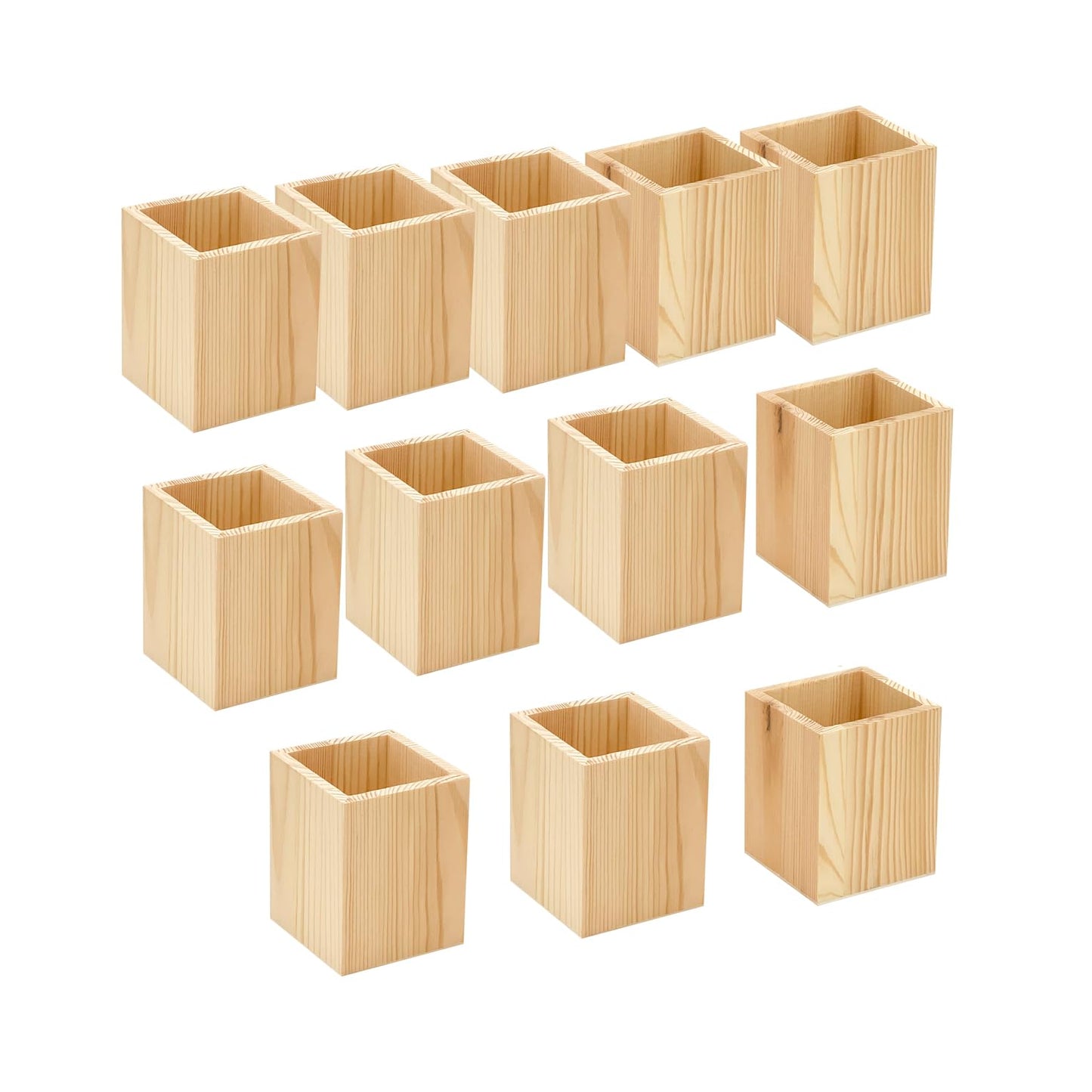 Cregugua 12 Pack Wood Pen hlolder Unfinished Wooden Pencil Holder for Homemade DIY Crafts (3"x3"x4")