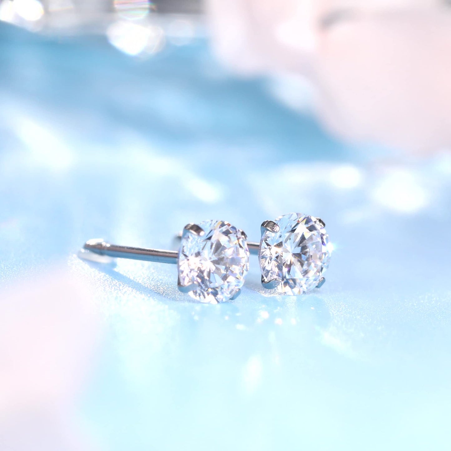 Limerencia Hypoallergenic G23 Titanium Earrings, F136 Implant Grade Pure Titanium, Suitable for Sensitive Ears with Birthstone Crystals CZ Simulated Diamonds (White Gems)
