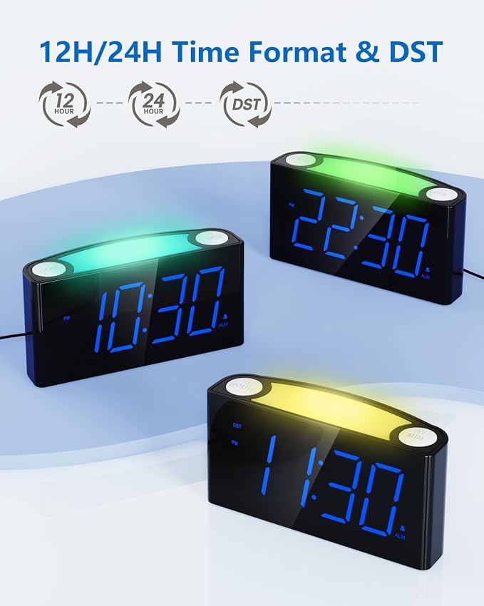 Digital Alarm Clock for Bedroom, Large Screen with 7 Color Night Light