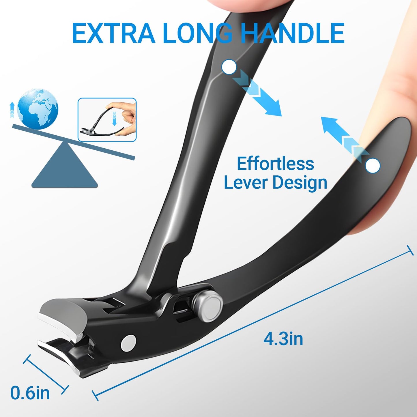 Long Handle Toenail Clippers for Seniors Ultra Wide Jaw Opening Toe Nail Clippers Set for Thick Toenails Sharp Professional Fingernail Cutters Trimmers for Men Women - Black