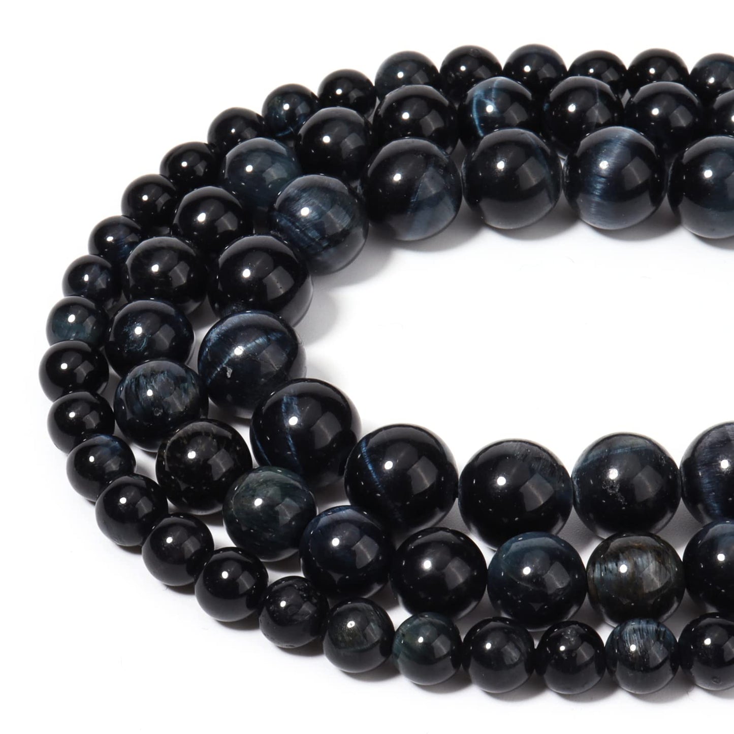 45pcs 8mm Natural Blue Black Tiger Eye Gemstone Beads Energy Healing Crystal Round Loose Stone Beads for Jewelry Making, DIY Bracelets Necklaces