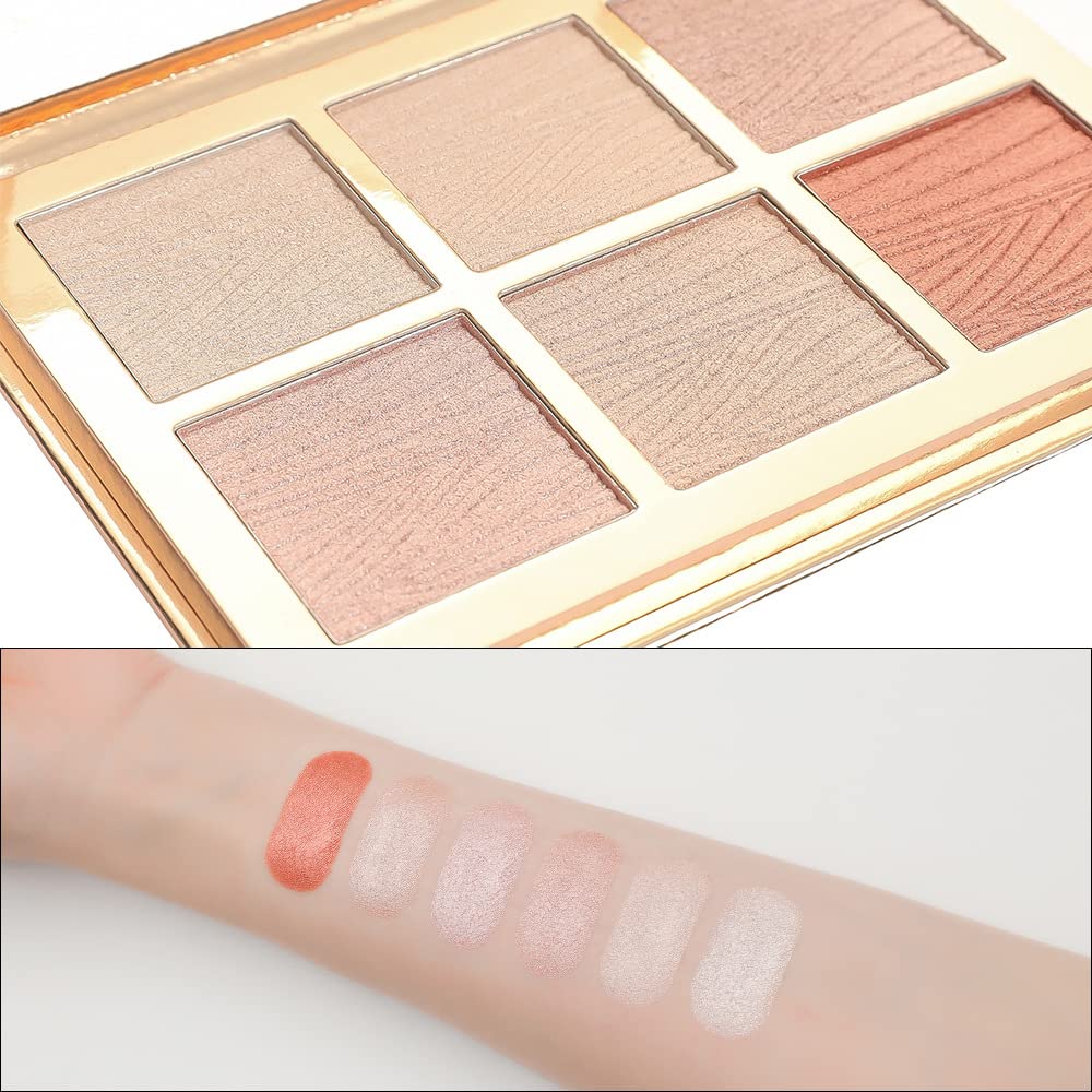 6 Colors Highlighter Makeup Face Palette, Shiny Glow Highlighter Shimmer Metallic Palette Professional Face Contouring Blemish Pallet, Natural Shiny Makeup Face Glitter Blush Cheeks Pallet Contour Illuminator Makeup Highlight Powder for Women