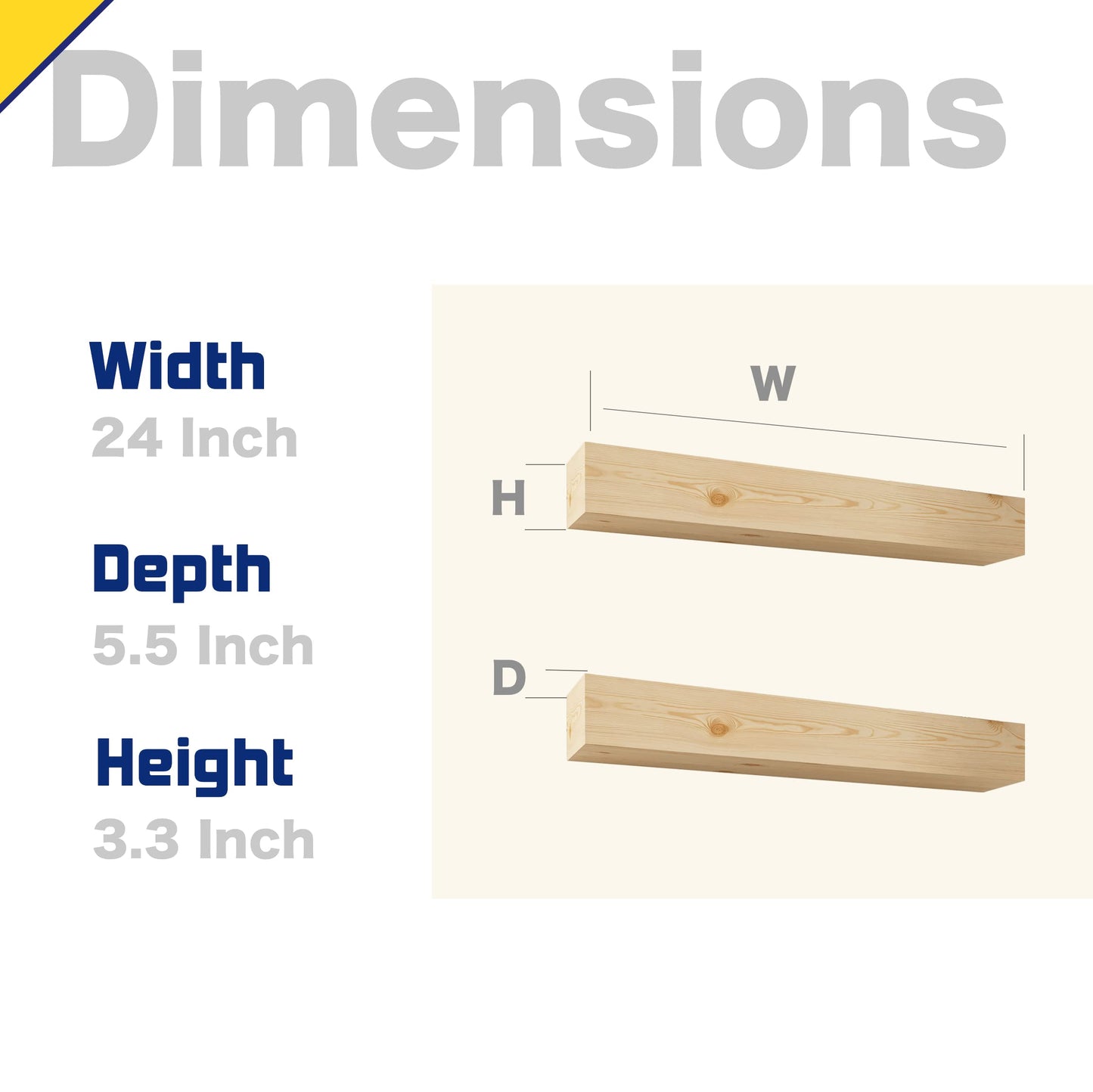 ROOREVO Wall Floating Shelves, Rustic Wood Shelf for Wall Mounted - Wooden Handmade Shelves for Bathroom Kitchen Livingroom - No Stain - DIY(Unfinished, 24 Inch - 2 Pack)
