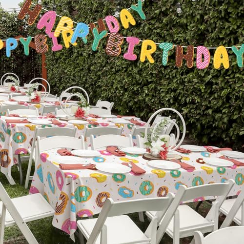 Gatherfun Donut Party Supplies: 2-Pack Donut Birthday Party Decorations,Disposable Plastic Tablecloth, Ideal Table Cover for Two Sweet Birthday, Baby Shower & Themed Parties, 54 x 108 Inch - style: Donut
