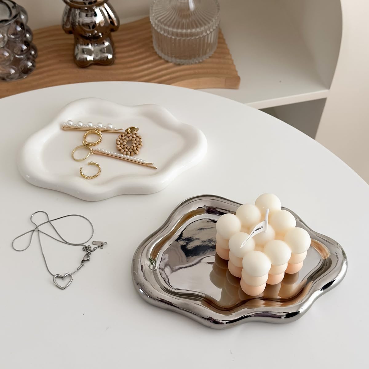 CESTATIVO Jewelry Dish - Trinket & Ring Tray, Ceramic, Aesthetic Vanity Decor - Mother's Day, Christmas, Birthday Gift for Women (White)