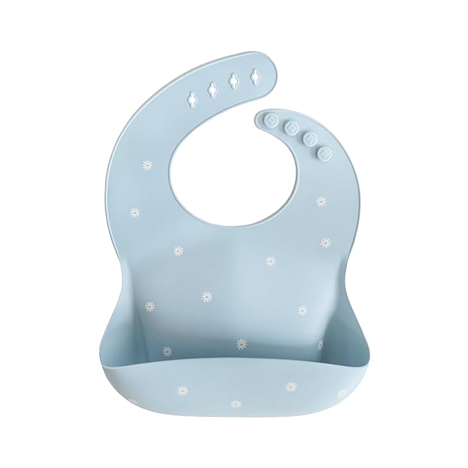 mushie Silicone Baby Bib | Adjustable Fit Waterproof Bibs (White Daisy)
