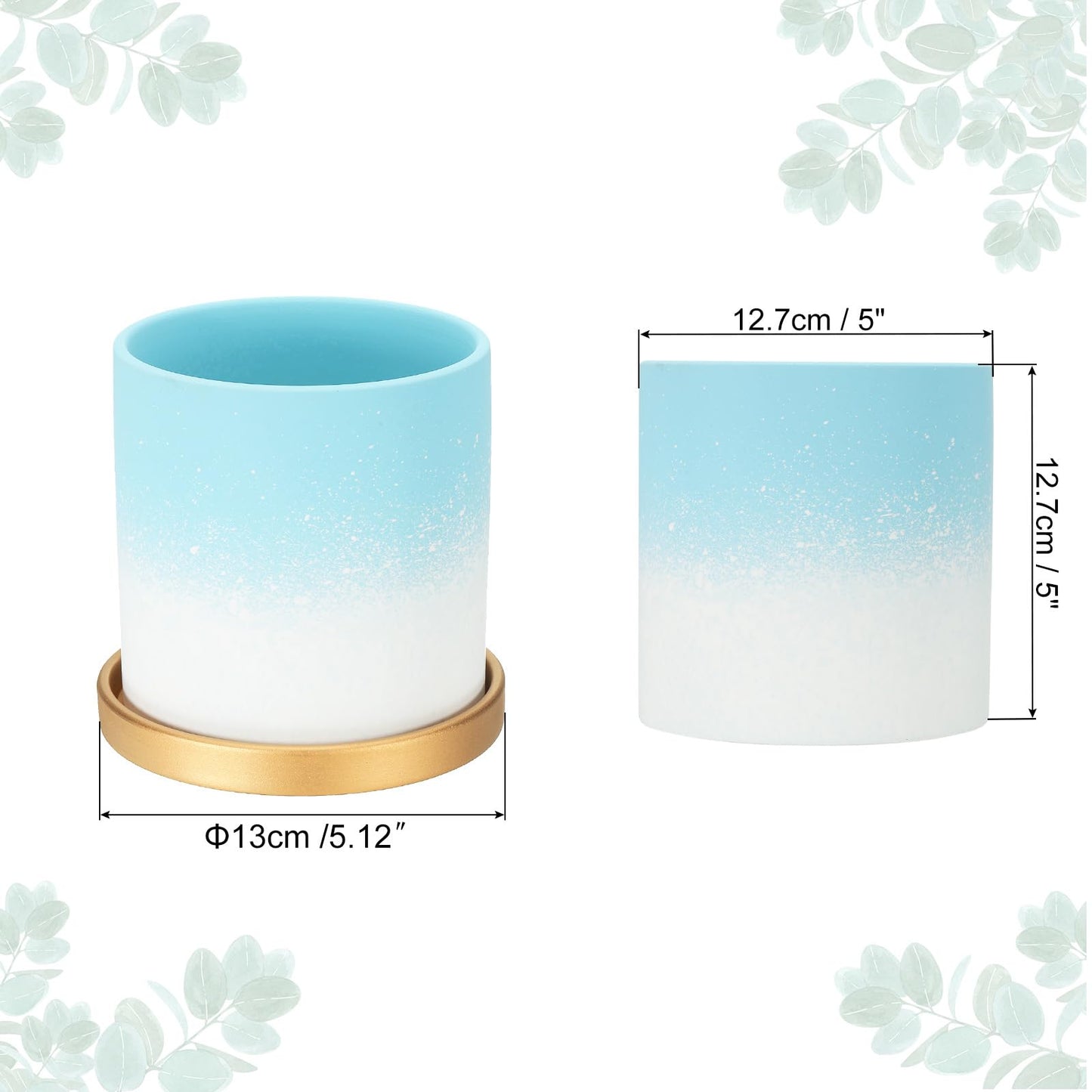 PATIKIL 5.12 Inch Ceramic Plant Pots, Modern Flower Planters Gradient with Drainage Holes for Decorate Home Indoor Plants Succulent Herb, Light Blue
