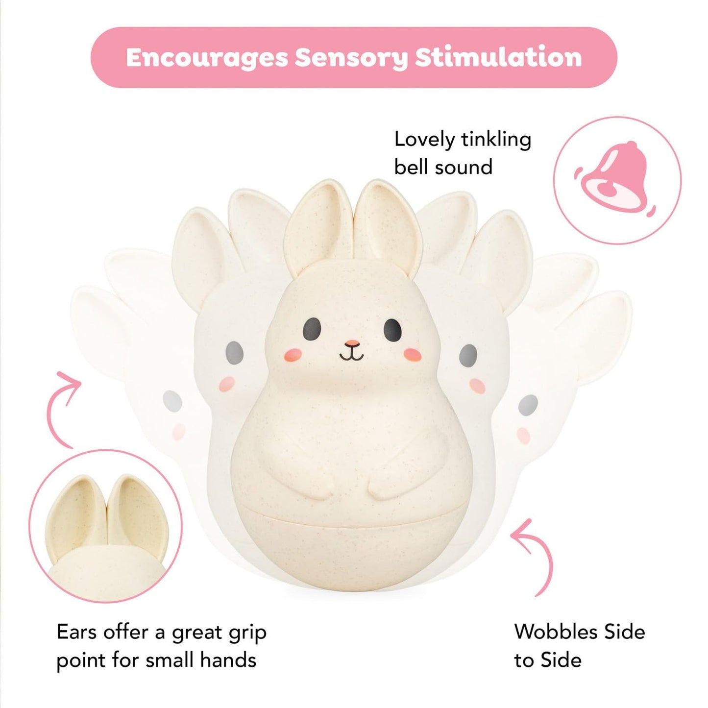 Tiger Tribe: Roly Poly - Bunny - Soft Silicone, ECO Bio-Plastic, Twinkling Sound, Soothing Sensory Toy, Infant & Baby Ages 3+ mo.