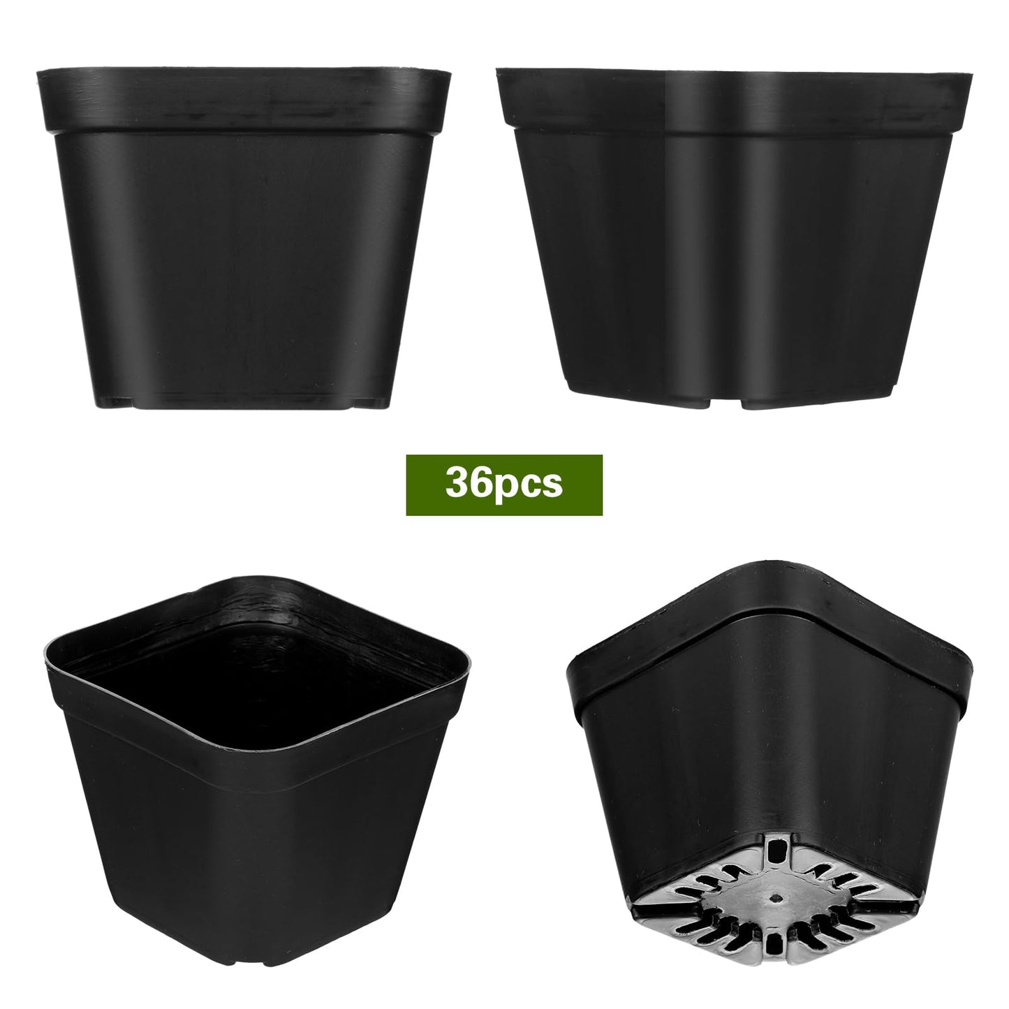 Ubamdom 36 Pcs Nursery Pots 4 Inch, Plastic Seed Starting Pot with Drainage Holes, Sturdy Seedling pots for Planting, Succulents, Transplanting, Cuttings (Black)