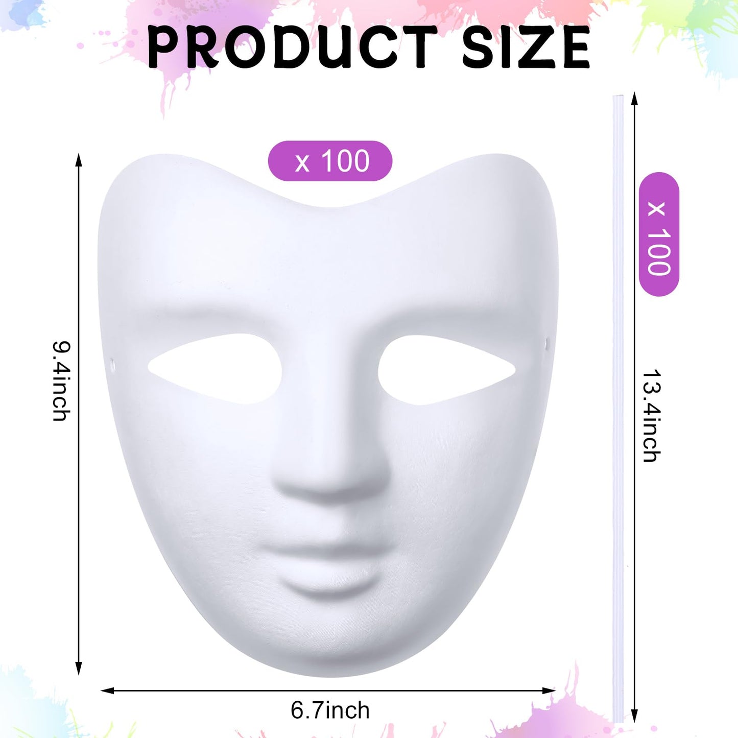 Sumind 50 Pcs White Paper Mache Mask Craft DIY Blank Paintable Costume Full Face Plain Mask for Decoration Cosplay Party Halloween