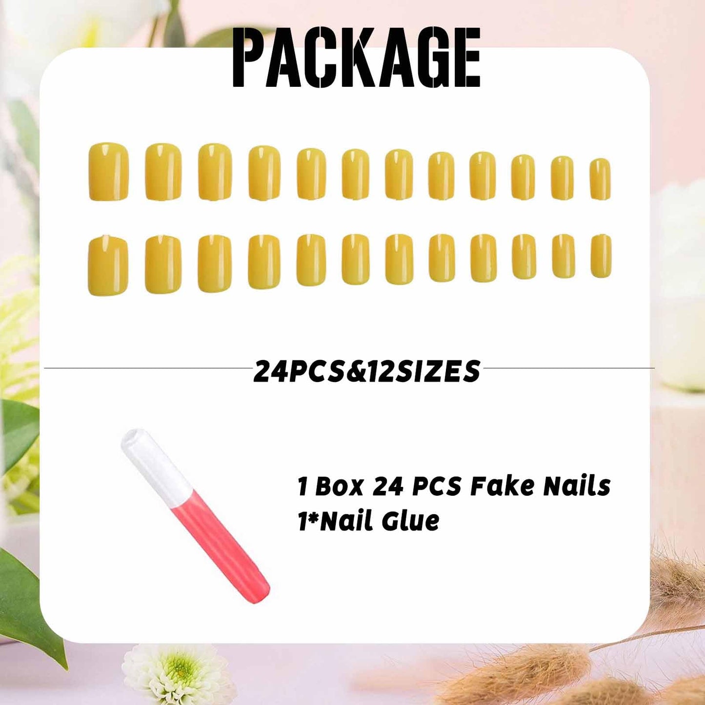 IMSOHOT Yellow Press on Nails Short Square Fake Nails Acrylic Glossy Squoval False Nails Full Cover Solid Color Glue on Nails for Women Girls
