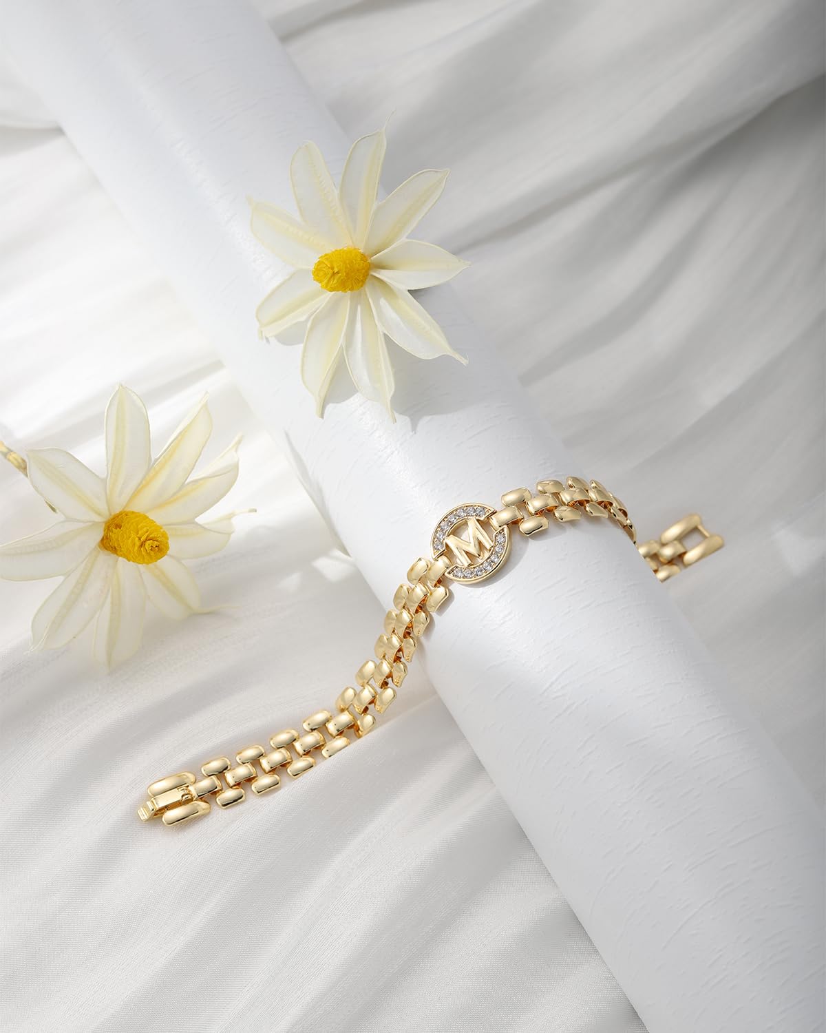 WEDDINEN Initial Bracelet - 14K Gold Plated Letter Bracelet Thick Bangle Wrist Jewelry for Women - Initial S Charm Chain