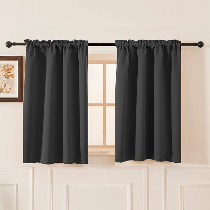 Pickluc Blackout Curtains 45 Inches Long 2 Panels, Room Darkening Tiers with Rod Pocket, Short Black Out Curtain for Small Window, 42" Wide and 45" Length, Set of Two, Grey.
