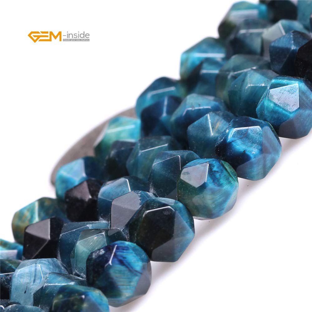 GEM-Inside Cyanite Tiger Eyes Gemstone 8mm Faceted Loose Beads Blue Beads for Jewelry Making 15"