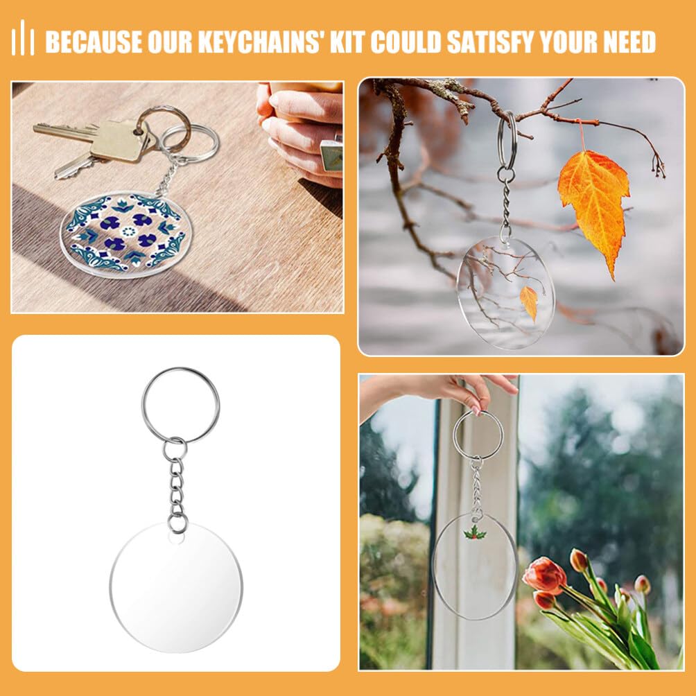 EXCEART 40 Sets Acrylic Keychain Blanks with Key Chain Rings 2.55 Inch Ornaments Blanks with Holes Clear Discs Circles for DIY Crafts Projects
