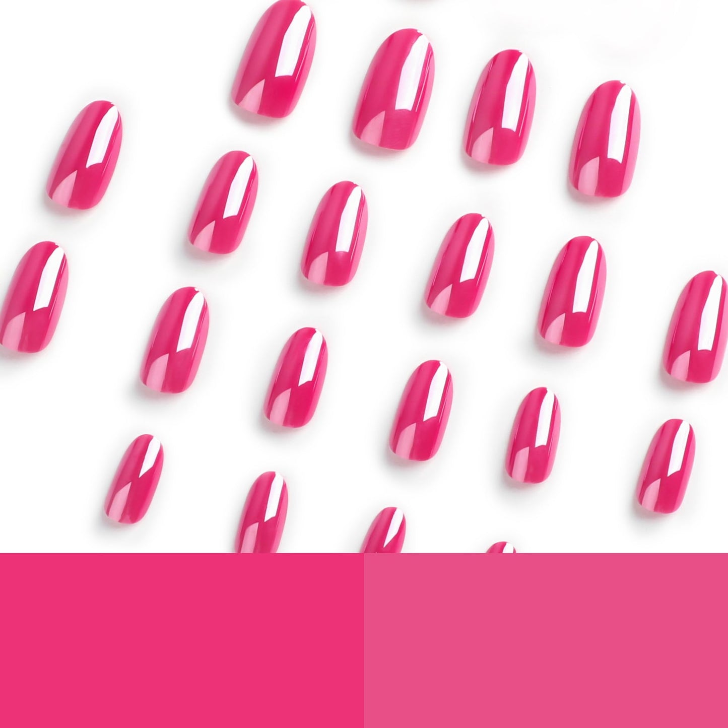 Hot Pink Press on Nails Medium Almond Fake Nails Chrome Nails Press ons with Design Reusable Artificial Nail Full Cover Glue on Nail Stick on Nails for Women Manicure 24Pcs