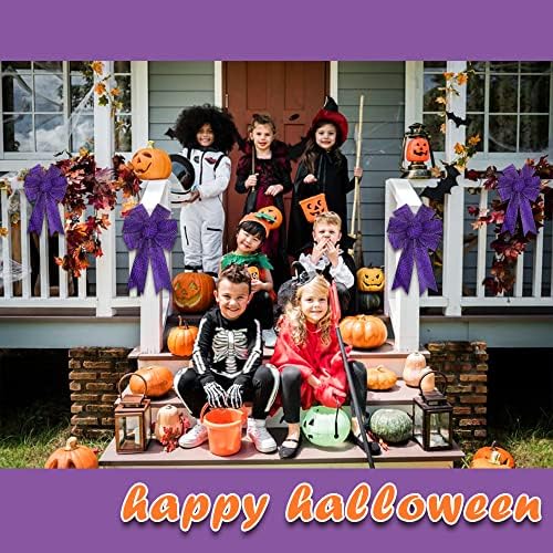 Heureppy 2pcs Halloween Wreath Bows Decor Bow Purple Spider Web Burlap for Wreaths, Large Ribbon Tree Topper Home Indoor Outdoor Decoration Ornament
