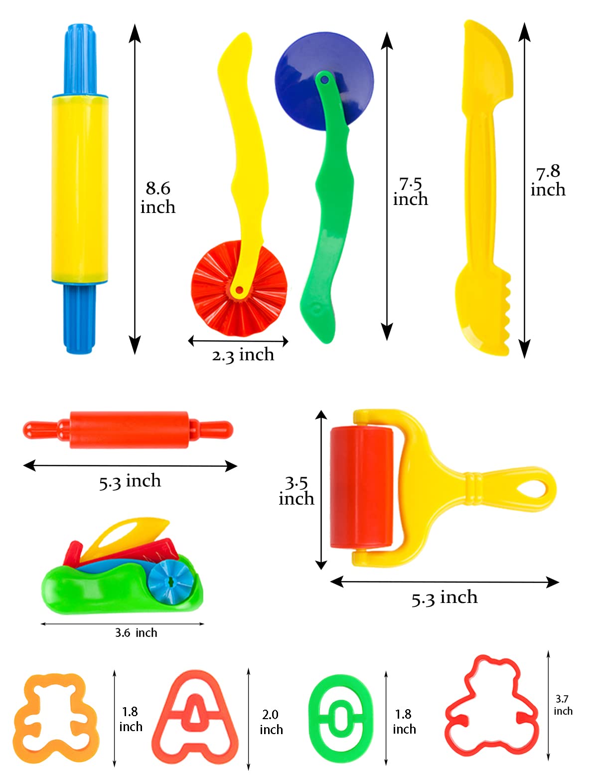 Pecopcock Letter Molds Tools Set for Kids 69Pcs Accessories, Rollers and Cutters, Numeral Various Plastic Animal Molds and Art Clay Tools for Creative Cutting