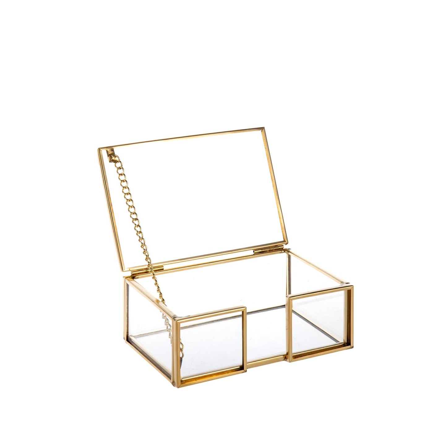 Feyarl Clear Gold Glass Business Card Box with Lid Name Card Display Organizer Container Collection Storage for Office Desktop CounterTop Meeting
