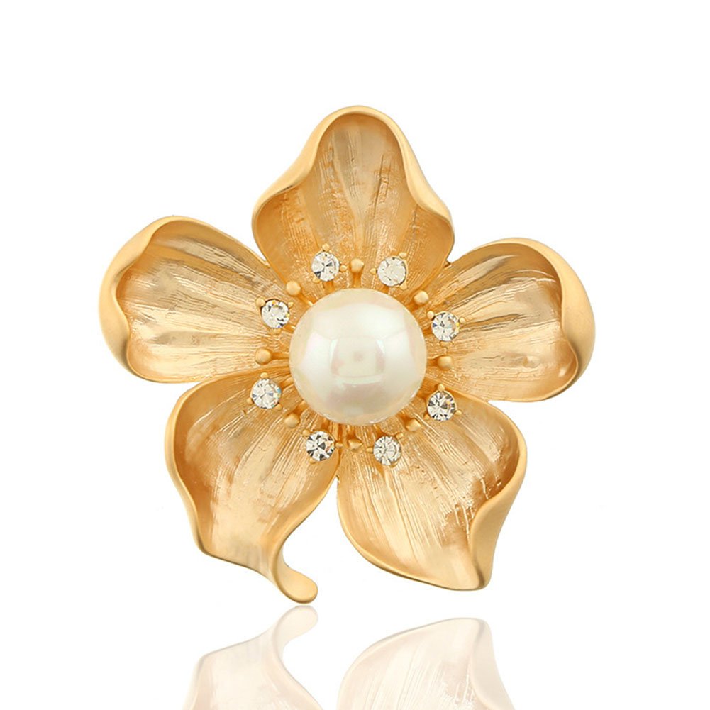 Yellow White Pearl Brooch, Gold Autumn Flower Pin, Vintage Fall Flower Gift, Mother's Day Gift, Wedding Bridal Bouquet Pin, Daily Accessory