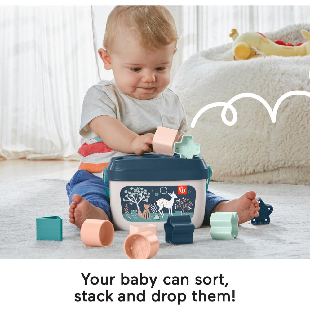 Fisher-Price Baby's First Blocks – Navy Fawn, Set of 10 Blocks for Stacking and Sorting Play for Infants Ages 6 Months and Older (Amazon Exclusive)