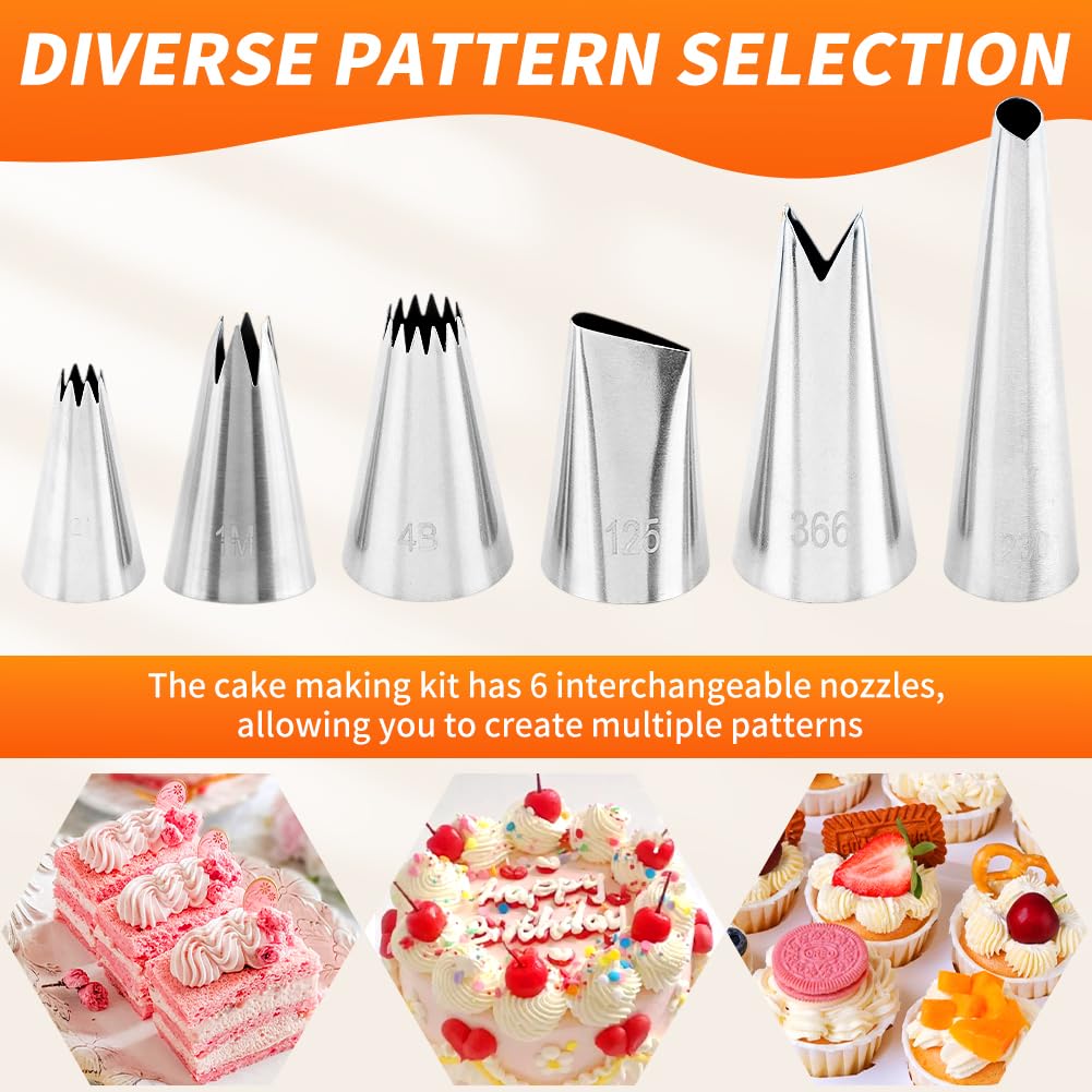 Dessert Decorating Syringe Set, 24Pcs Frosting Piping Kit with 6 Piping Tips, 12 Silicone Cupcake, Stainless Steel Cupcake Decorating Kit Piping Bags and Tips Set