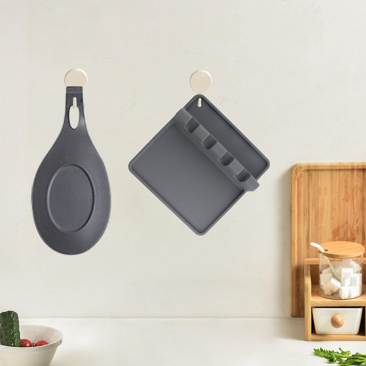 Kitchen Silicone Utensil Rest with Drip Pad-BPA-Free, Durable Spoon Rest-Heat-Resistant Spoon Rest for Stove Top - Kitchen Gadgets &Grill Utensil Holder-Grey 3 Pcs