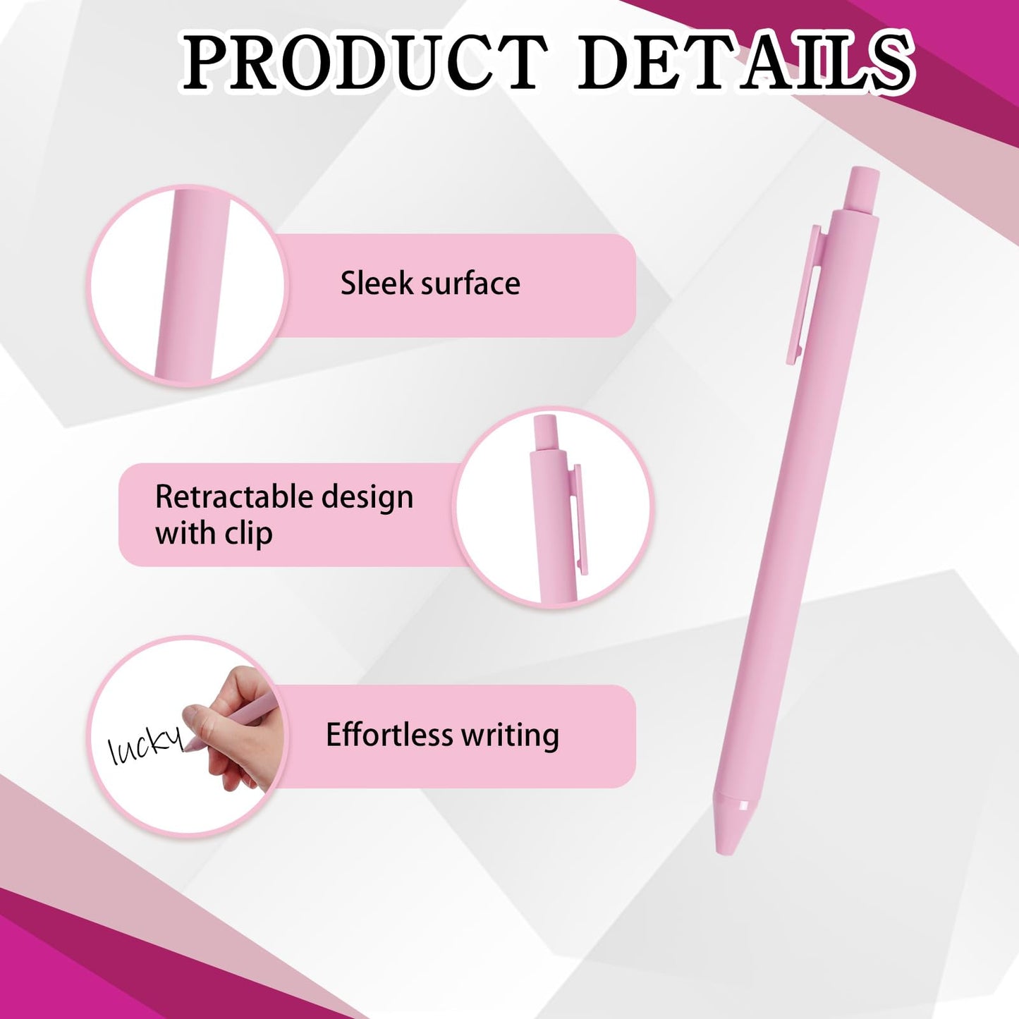 CONEHOY 200 Pcs Ballpoint Pens 1.0 mm Medium Point Pink Comfortable Retractable Writing Pens Cute Stylish Ballpoint for School Office Supplies