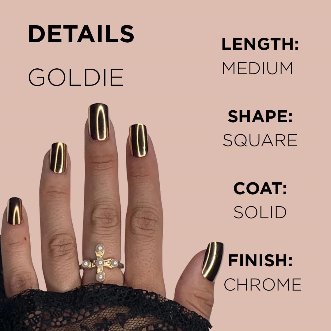 GOLDIE Press-On Nails by Lavaa Beauty | Medium Square | Gold Chrome Square Nails