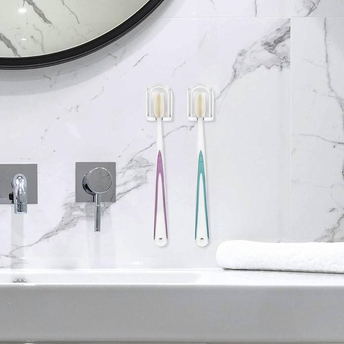 4Pack Toothbrush Holder Wall Mounted with Cover for Bathroom, Self-Adhesive Toothbrush Stand with Toothpaste Holder, Toothbrush Storage Organizer for Shower