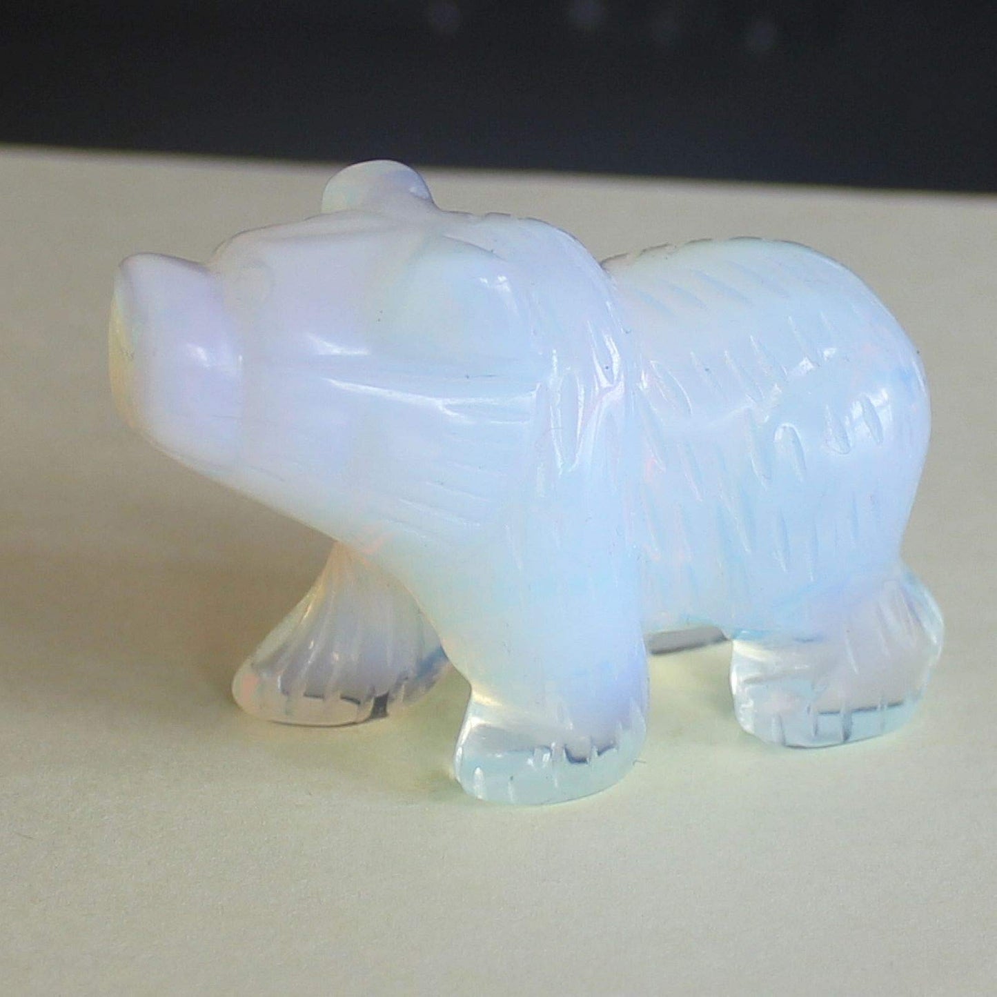 2'' Hand Carved Mixed gemstome Crystal Bear Figurine Animal Carving (White opalite)