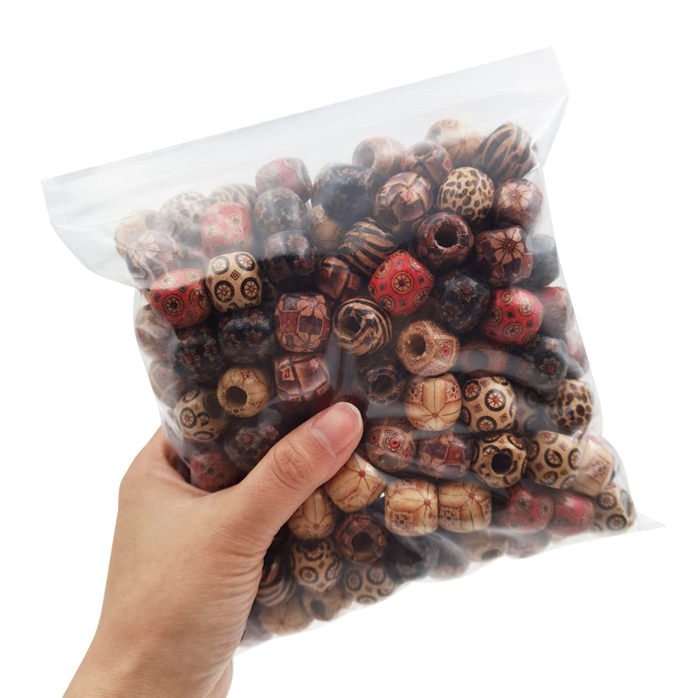 INSPIRELLE 200pcs Large Painted Wooden Barrel Shaped Hair Beads Assorted African Beads Macrame Supplies for Jewelry Making and Crafts