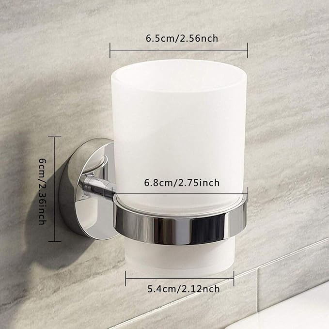 Toothbrush Holder Wall Mounted with Satined Cup with Chrome-Plated Holder,Metal Stainless Steel