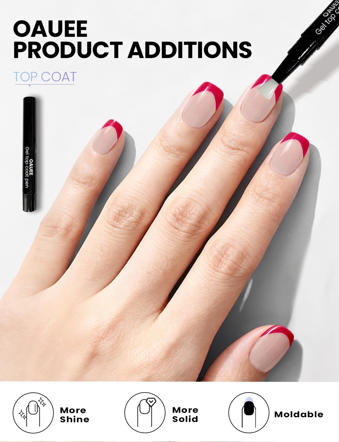 Oauee Semi Cured Gel Nail Strips | Built-In Gel Top Coat | UV Light Required | Salon Quality, Easy Application And Removal (Pink French)