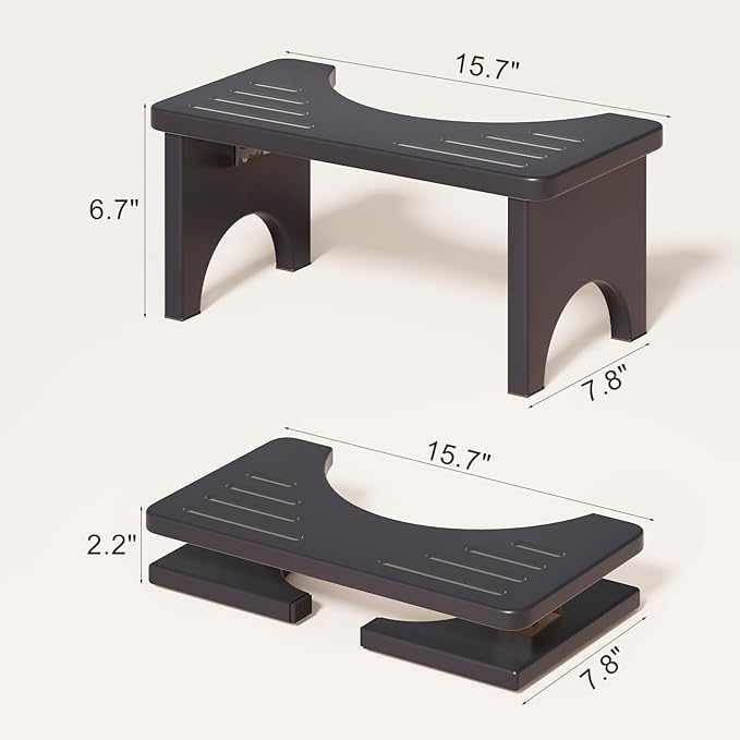 Osivaes 7 Inch Foldable Squatting Poop Stool, Bamboo Toilet Stool Squat for Adults, Collapsible Wooden Toilet Step for Bathroom, Non-Slip Potty Stool Portable for Travel Size, Black