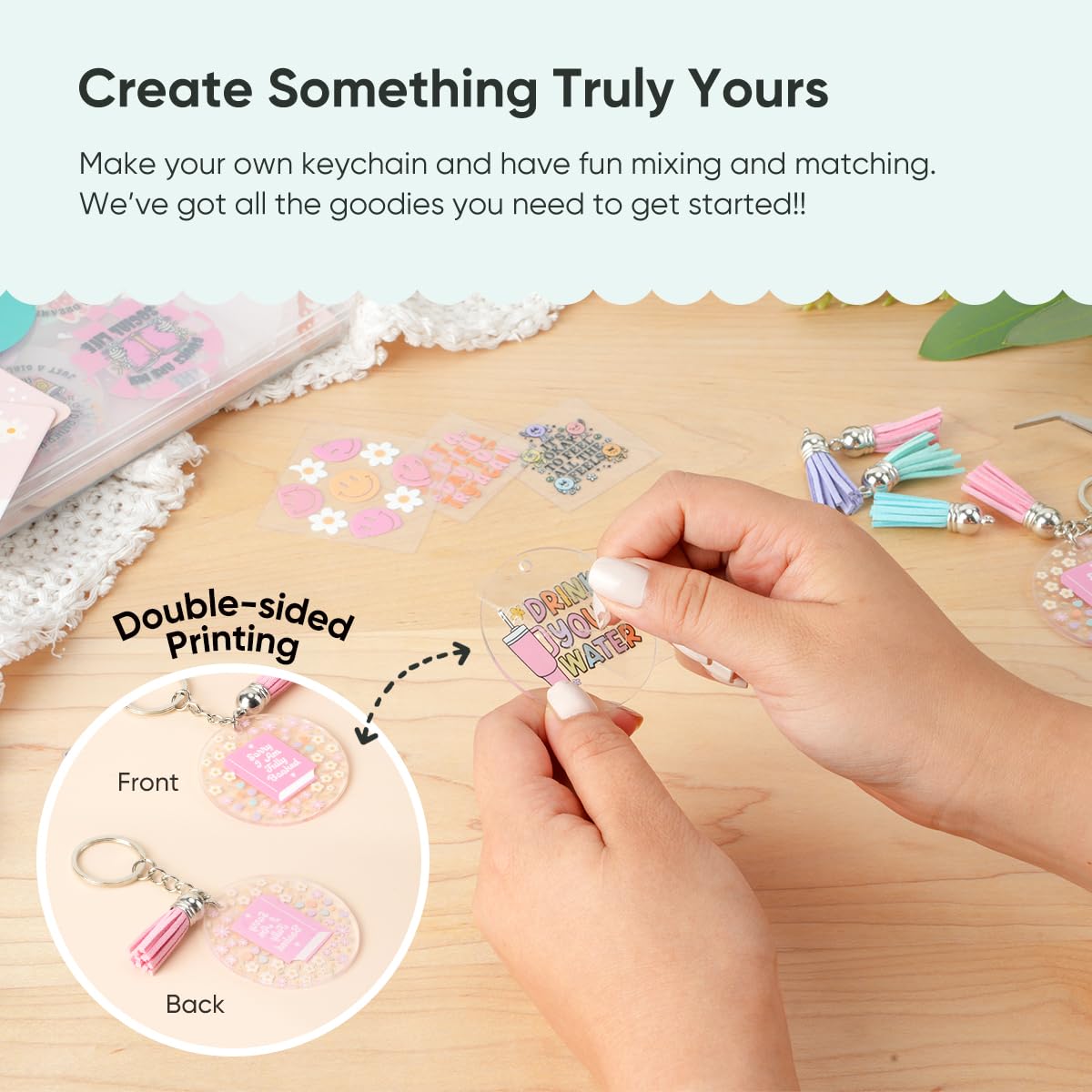 YOPPIX 140 PCS Acrylic Keychain Blank Set, Faith Double-Sided UV DTF Stickers Acrylic Keychain Making Kits for Vinyl DIY Craft Project