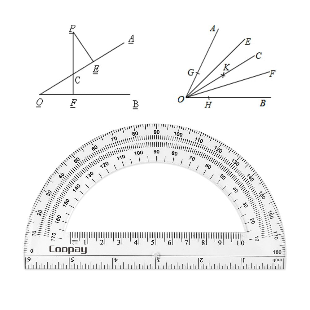 Coopay 24 Pack Plastic Protractors Student Math Clear Protractor Set 180 Degrees for Angle Measurement, 6 Inches