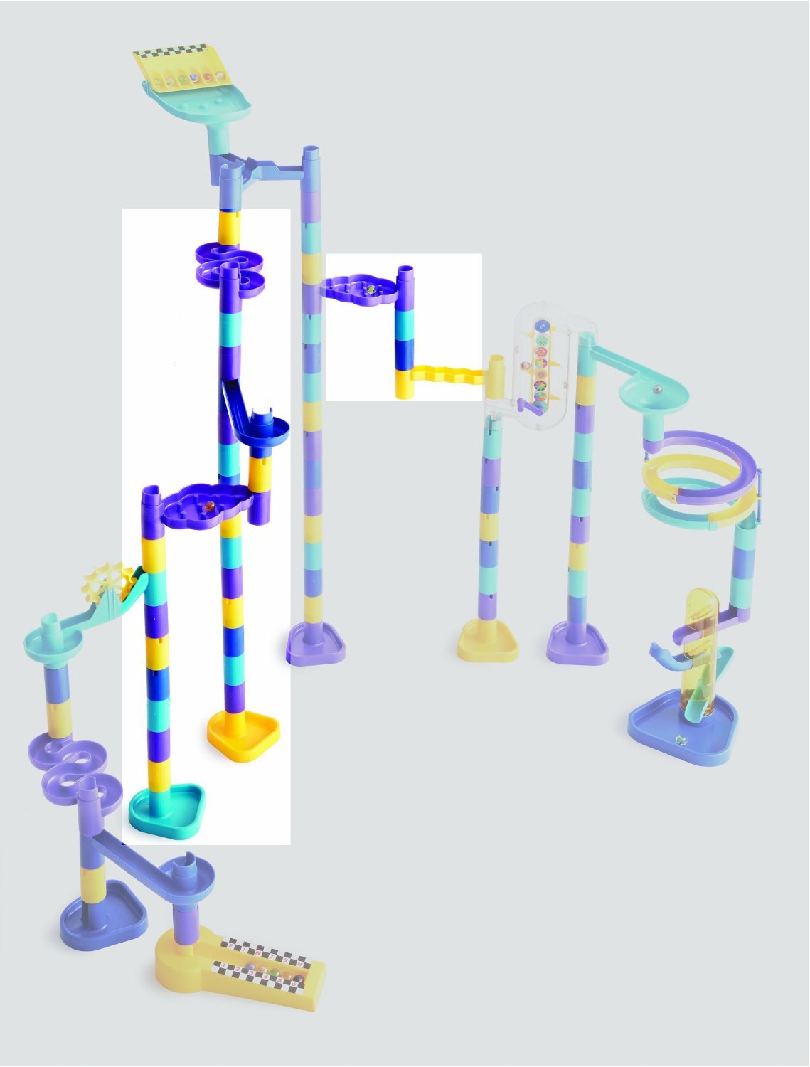 Discovery Toys MARBLEWORKS Add-On Set | Additional Pieces Compatible with Our Starter, Deluxe, Ultra Deluxe Sets (Not Included) | Comes with 30 Colorful Posts, 2 Bases, 3 Ramps, 6 Marbles