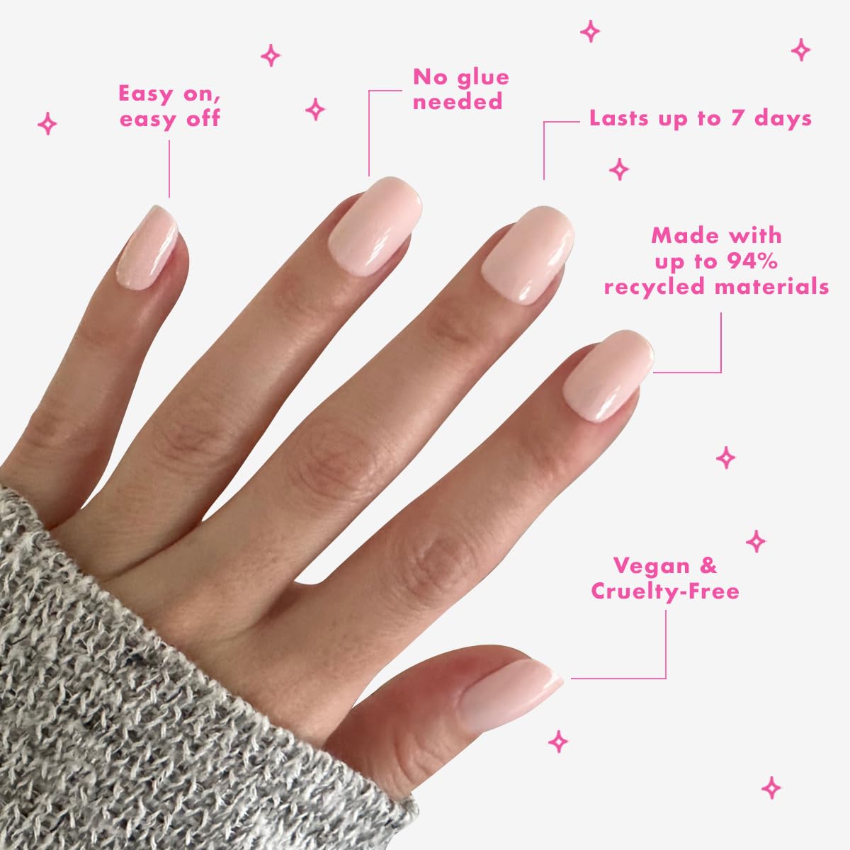 Olive & June Classic Super Stick Mani Press On Nails | No Glue Needed | 32 Tab Nails 16 Sizes | Non-Toxic Tabs Non-Damaging 7-Day Wear | Spring Flowers & Patterns | Short, Squoval | Tutu Pastel Pink