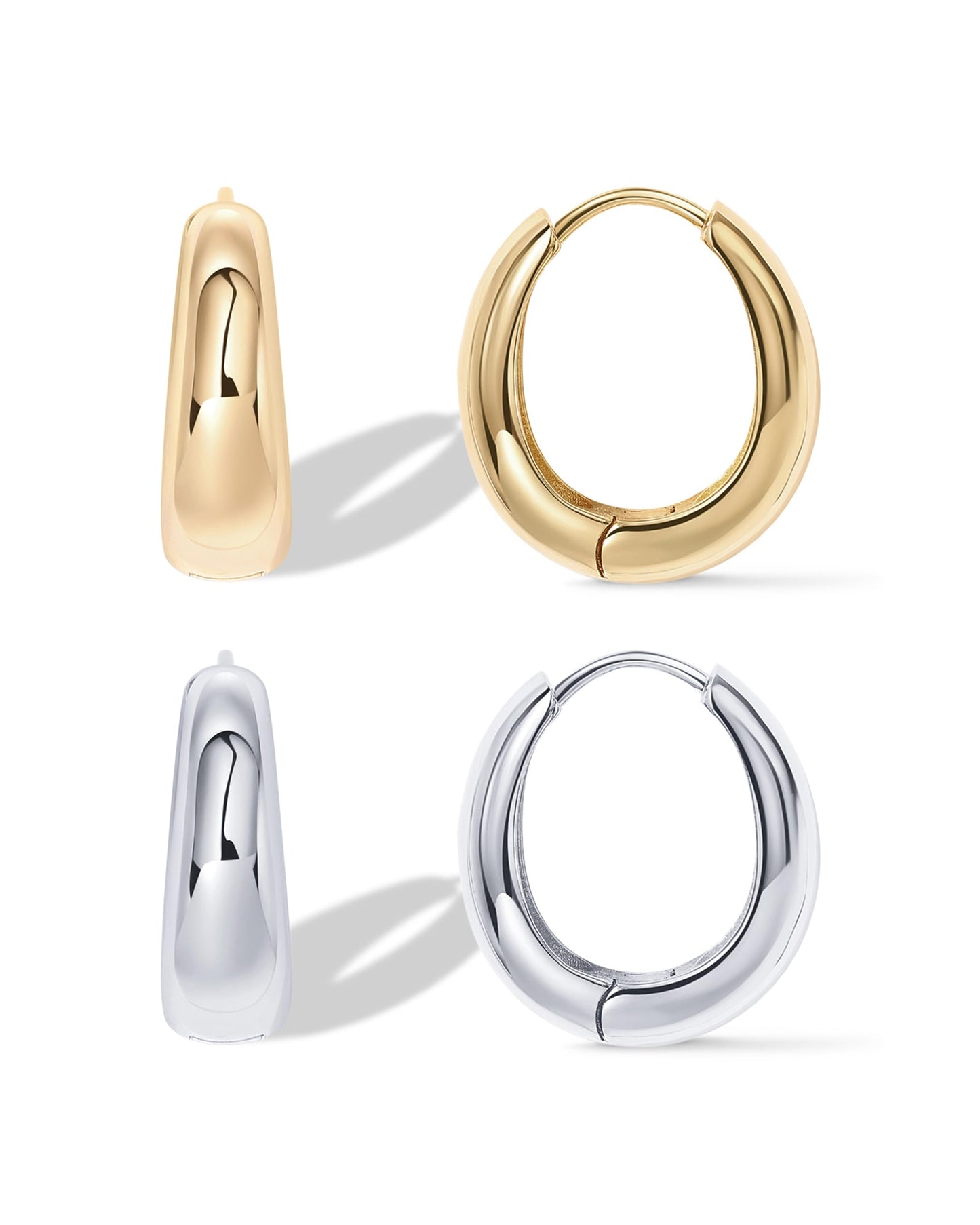 PAVOI 14K Yellow Gold & Rhodium Plated 925 Sterling Silver Post Small Chunky Hoops Earrings Pack | Thick Lightweight Hoop Earrings Set for Women