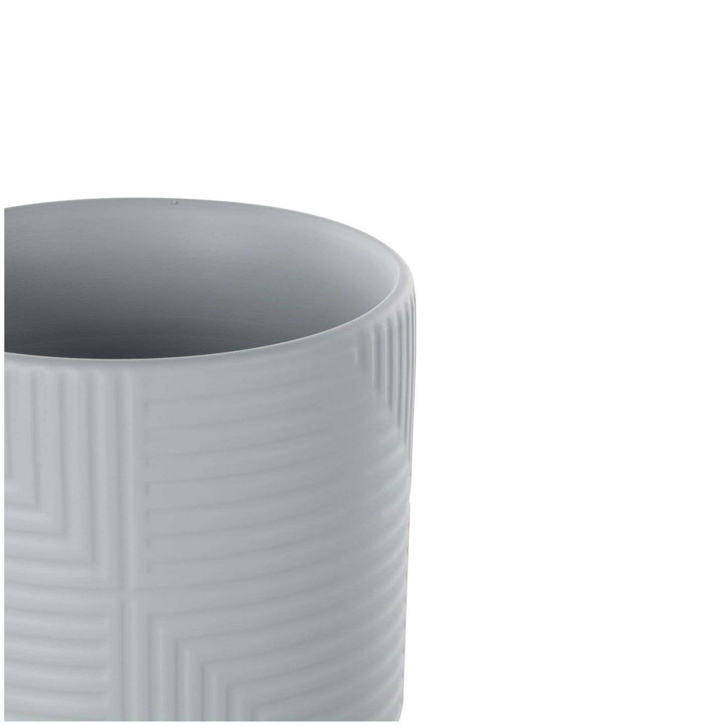 Deco 79 Ceramic Indoor Outdoor Planter Small Planter Pot with Layered Square Shaped Grooves, Set of 3 Planters 7", 6", 4"H, Gray